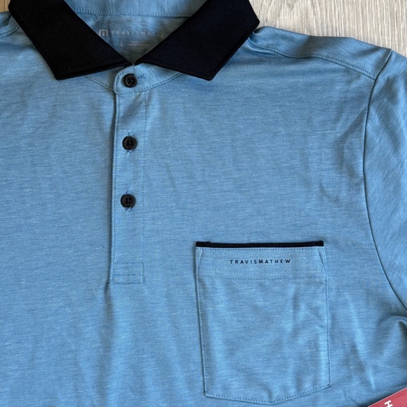 TravisMathew Men's Large ~ Featherweight Pocket Polo golf Shirt ~ Blue ~ NEW! - Picture 2 of 9